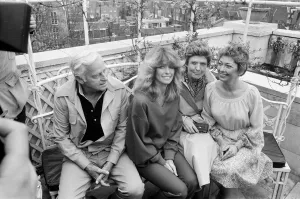 US actress Farrah Fawcett Majors pictured with family at a photo reception
