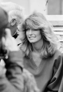 US actress Farrah Fawcett Majors pictured at a photo reception at the Dorcester Hotel in