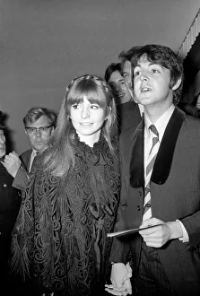 Girlfriend Prints: Actress Jane Asher & Paul McCartney from The Beatles attend world premiere of