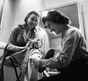 Actress Janet Leigh at a costume fitting for the film The Vikings 1957