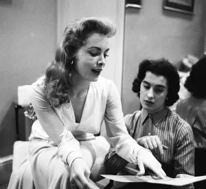 Long Prints: Actress Janet Leigh at a costume fitting for the film The Vikings June 1957