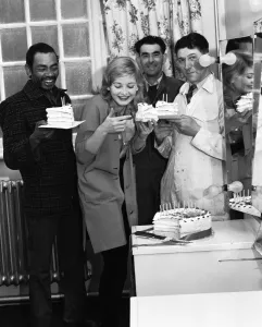 Screen Prints: Actress Jill Ireland celebrates her 21st birthday with her co-stars on the set of