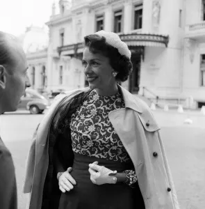 1956 Prints: Actress Jinx Falkenburg arrives in Monte Carlo ahead of the wedding of Grace Kelly