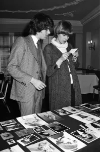 01142 Prints: Actress Joanna Lumley judging a Purdey haircut lookalike contest with hairdresser John