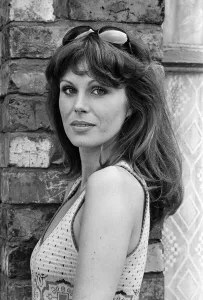 Actress Joanna Lumley pictured on the set of Coronation Street. 5th July 1973