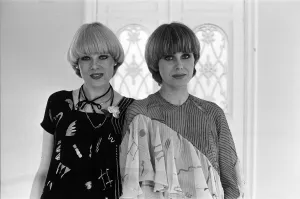 Actress Joanna Lumley with the winner of the Purdey haircut competition winner
