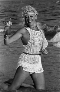 Actress Julie Goodyear, Bet Lynch in Coronation Street, on holiday in Portugal