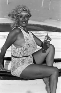 Actress Julie Goodyear, Bet Lynch in Coronation Street, on holiday in Portugal