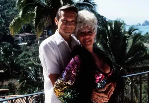 Landscape Prints: Actress Julie Goodyear with her husband Richard Skrob enjoying an exotic first wedding