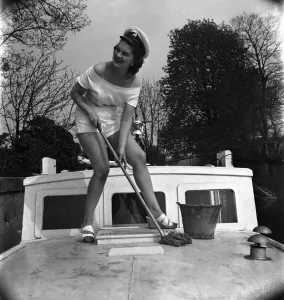 Actress Lisa Daniely seen here on her cabin cruiser at Shepperton film studios