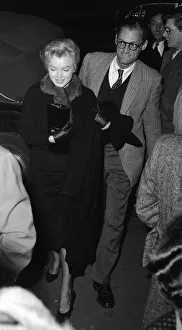 Actress Marilyn Monroe and Arthur Miller attend a discussion at Royal Court Theatre 1956