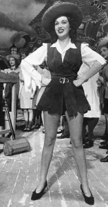 Actress Pat Kirkwood as principal boy Robin Goodfellow in the Pantomime Goody Two Shoes