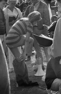 Actress Raquel Welch getting changed on location for film shoot 1966 wearing