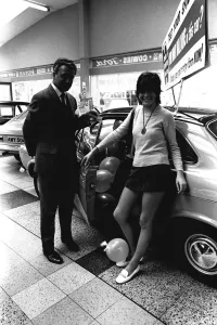 Actress Sally Geeson at Cowies car showroom in Sunderland in September 1970