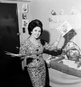 Backstage Prints: Actress and singer Susan Maughan, celebrates her 21st birthday in her dressing room