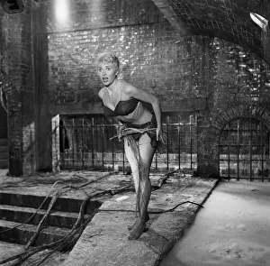 Square Prints: Actress Vera Day on set at Twickenham Studio making the horror film Womaneater