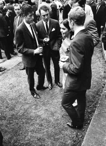 Movies Prints: Actress Vivienne Ventura talks to England footballers Peter Bonetti