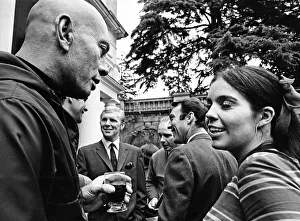 00795 Prints: Actress Vivienne Ventura talks to Yul Brynner (left) with footballers Jimmy Greaves