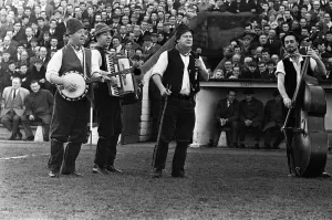 Adge Cutler and The Wurzels perform before the fans at the Bristol City ground