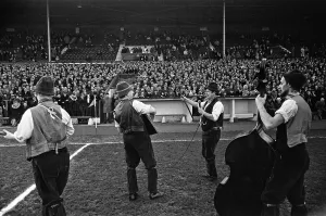 01402 Prints: Adge Cutler and The Wurzels perform before the fans at the Bristol City ground