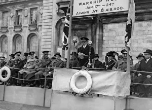 Admiral Sir Gerald Dickens opening Cardiffs Warship Week. Also In the picture; Col
