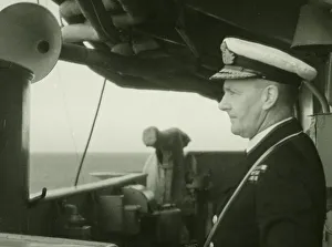 Admiral Somerville on the bridge of his flagship in the Med WWII / World War II