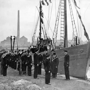 01438 Prints: The Admiralty hand over a 72 ft drifter to Birkenhead Sea Cadets to use in their training