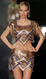 Adriana Sklenarikova January 1999 The face of Wonderbra poses at the Paco Rabanne