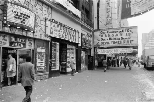Sign Prints: Adult video stores, peep shows and movie theatres in New York. 13th February 1981