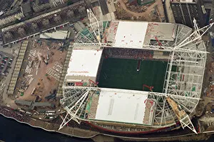 Stadiums Prints: Aerial photo of the Millennium Stadium during the International friendly rugby match