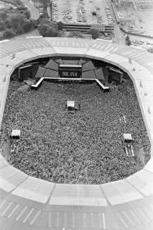 Aerial photo shows the 1000s of fans attending Wham ! The Farewell Concert at Wembley