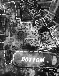 Bombing Prints: Aerial photograph of damage to the Messerschmitt factory in Regensburg. 17th August 1943
