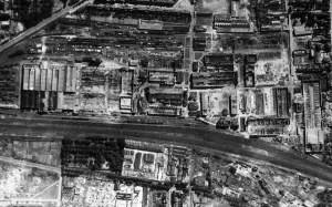 Aerial photograph of the R. A. F. attacks of the bomb damage inflicted to the Deutz