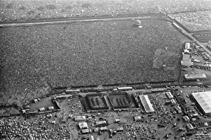 An aerial view of the 120, 000 pop fans massed together at Freshwater on the Isle of Wight