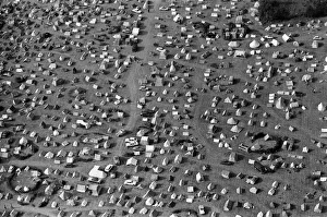 An aerial view of the 120, 000 pop fans massed together at Freshwater on the Isle of Wight