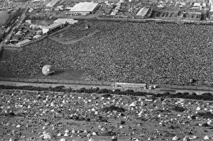 An aerial view of the 120, 000 pop fans massed together at Freshwater on the Isle of Wight