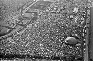 An aerial view of the 120, 000 pop fans massed together at Freshwater on the Isle of Wight