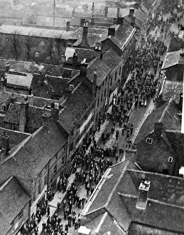 Aerial view of the annual Shrove Tuesday football game which takes place along the high