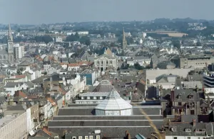 Channel Islands Prints: An aerial view of the capital town of St Helier on the Channel Island of Jersey