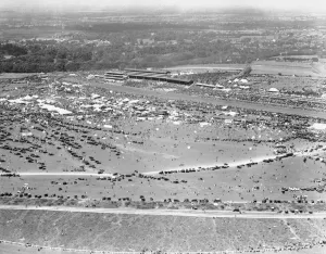 Race Track Prints: Aerial view of Derby Day at Epsom. 1928 Local Caption These are rough scans
