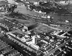 Aerial view of the docks at Birkenhead in the Wirral. Picture taken