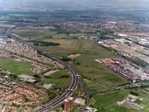 Landscape Prints: Aerial View of Dumplington, proposed development site of Trafford Centre, Circa 1995
