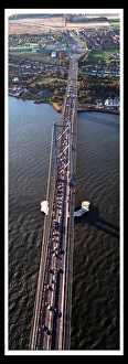 Suspension Bridge Prints: Aerial view of Forth Road bridge Edinburgh November 1998