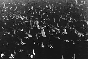Yachting Prints: Aerial view of ships taking part in the sailing round the world yacht race