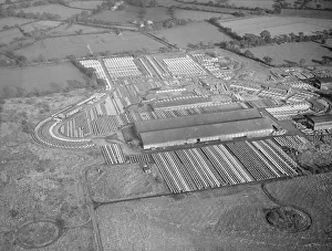 00102 Prints: An aerial view showing some of the 16000 newly produced Austin cars which have just come