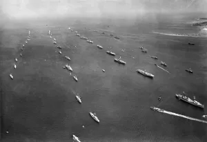00035 Prints: Aerial view showing the Coronation Review of Fleet by the new Queen Elizabeth II