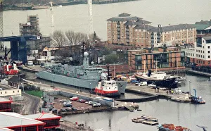 00131 Prints: An aerial view showing ships at Naval London Docklands December 1997