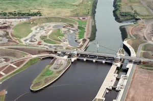 00586 Prints: Aerial view of Teesside. Tees Barrage & White Water Canoe slalom. 28th July 1995
