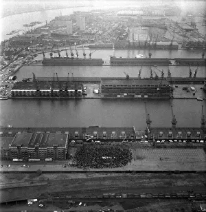 Deserted Prints: Aerial views of London Docks as dockers vote to end thier five week strike which had