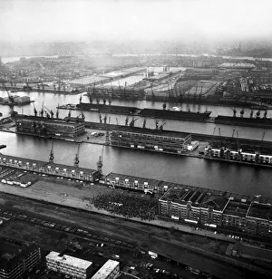 Deserted Prints: Aerial views of London Docks as dockers vote to end thier five week strike which had